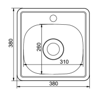 Мойка кухонная MIXLINE 531266, врезная, толщина 0.6 мм, 38х38х15 см, вып. 1 1/2", гофросифон