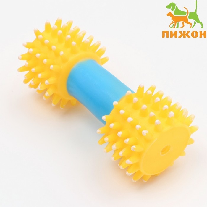 Игрушка для собак пищащая Игрушка для собак пищащая "Массажная гантель", 14 см, жёлтая/голубая