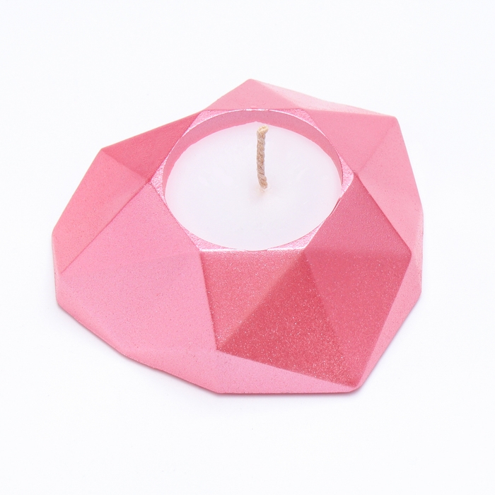 Свеча  Свеча "Сердце. Мрамор" в подсвечнике из гипса с гранями, 8х7,5х2,5см,розовый