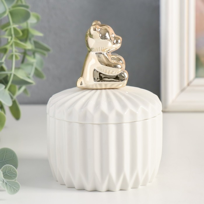 Шкатулка керамика Шкатулка керамика "Золотой медвежонок" белый рельеф 11,5х8,2х8,2 см