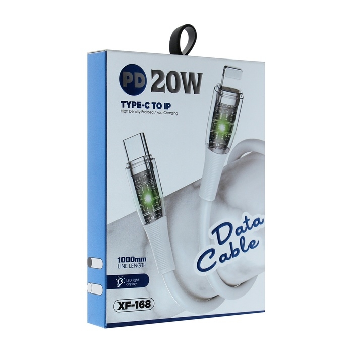 Кабель, 3 А, Type-C - Lightning, 20 W, прозрачный, TPE оплётка, 1 м, белый