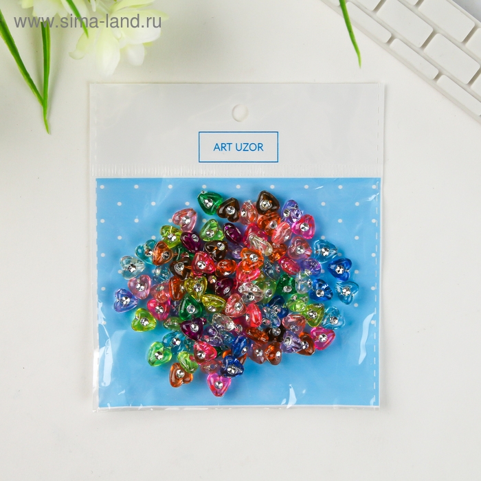 Набор бусин для творчества пластик Набор бусин для творчества пластик "Сердечки со стразиками" 20 гр 0,7х0,7 см
