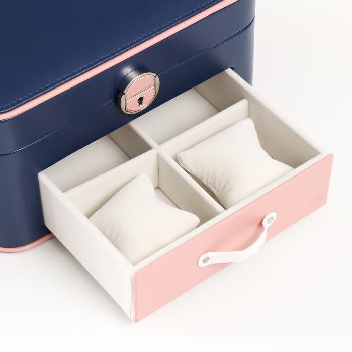 Шкатулка кожзам для украшений  Шкатулка кожзам для украшений "Шейла" синяя с розовым 25,5х18,5х14 см