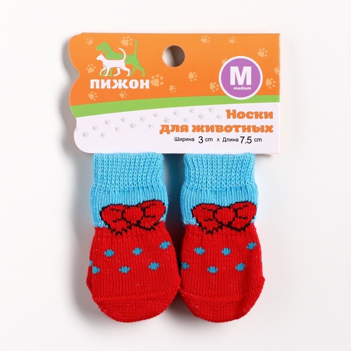 Носки нескользящие "Бантик", размер M (3/4 * 7,5 см), набор 4 шт, красно-голубые