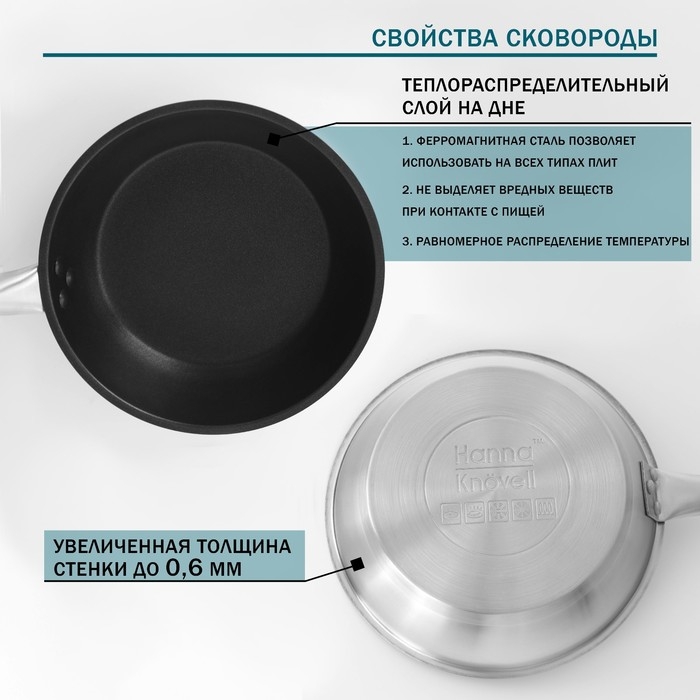 Сковорода из нержавеющей стали Hanna Knövell, d=26 см, h=5 см, толщина стенки 0,6 мм, длина ручки 25 см, антипригарное покрытие, индукция Сковорода из нержавеющей стали Hanna Knövell, d=26 см, h=5 см, толщина стенки 0,6 мм, длина ручки 25 см, антипригарное покрытие, индукция