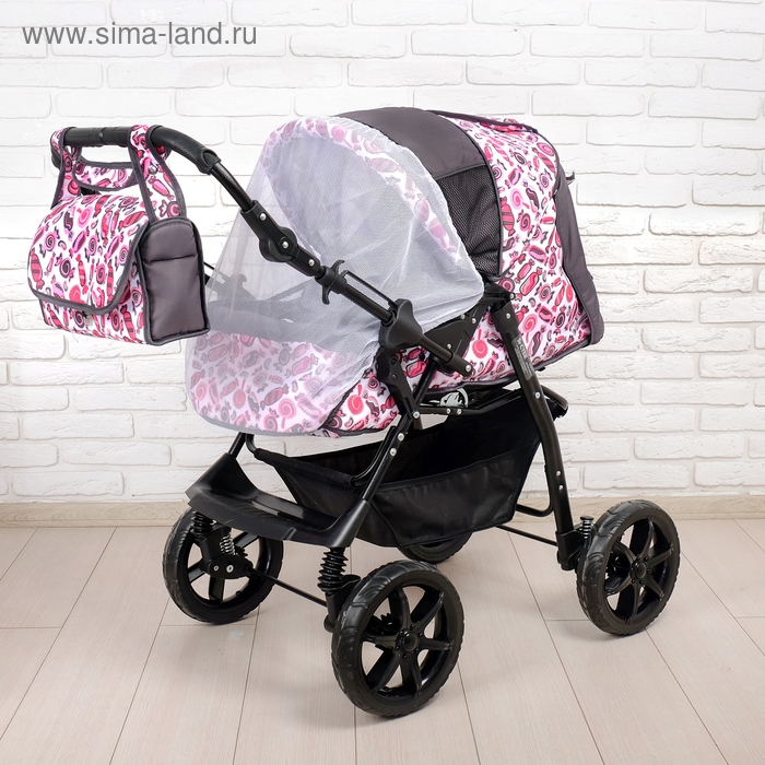 Коляска-трансформер «Гном», пластиковые колёса, оттенки розового, рисунок МИКС Коляска-трансформер «Гном», пластиковые колёса, оттенки розового, рисунок МИКС