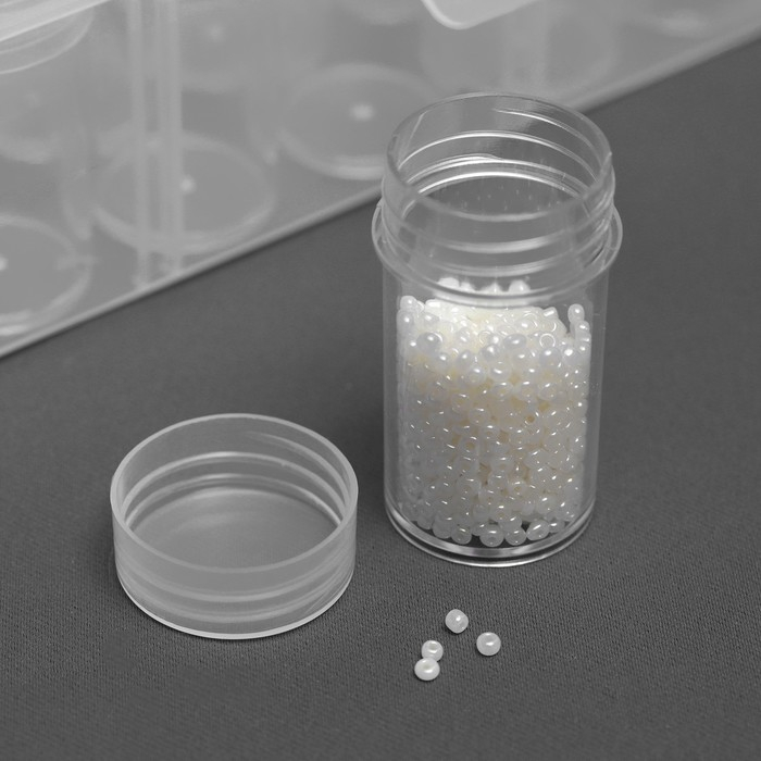Набор баночек для рукоделия, 60 шт, d = 2,5 × 4,8 см, в контейнере, 28 × 17 × 5,5 см, цвет прозрачный Набор баночек для рукоделия, 60 шт, d = 2,5 × 4,8 см, в контейнере, 28 × 17 × 5,5 см, цвет прозрачный