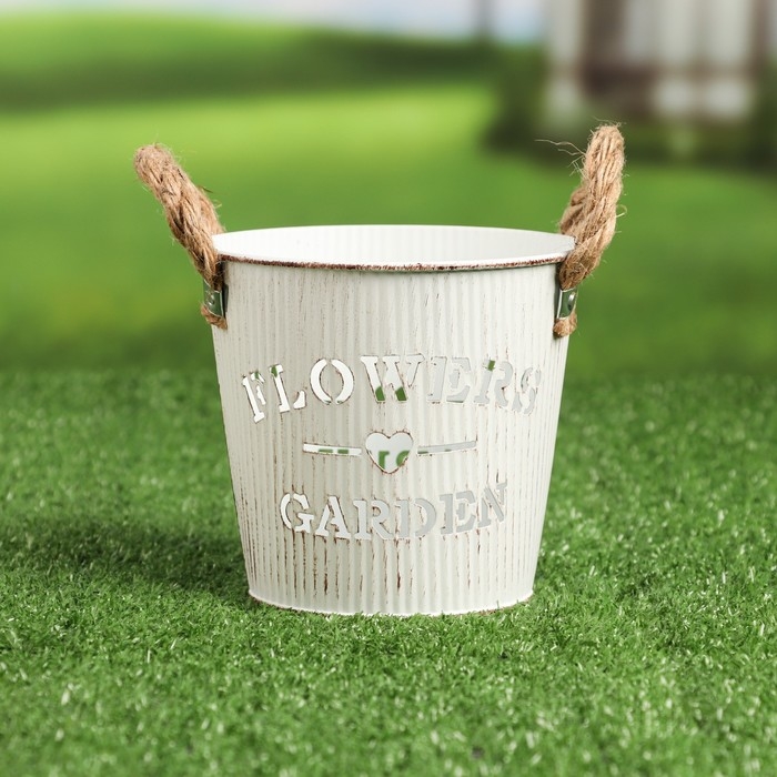 Кашпо  Кашпо "Ведерко цветочный сад" белое, 13х13х12см