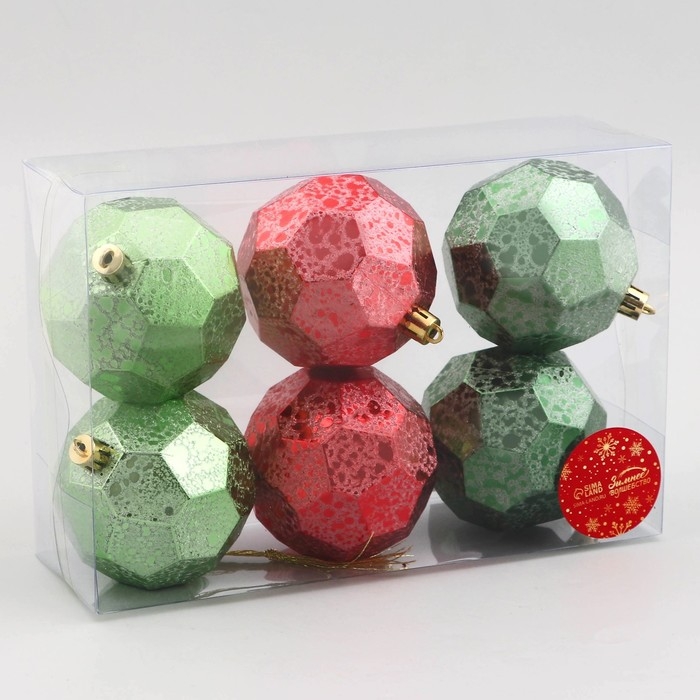 Набор шаров пластик d-8 см, 6 шт Набор шаров пластик d-8 см, 6 шт "Шерил" зелёный красный