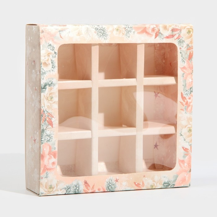Коробка под 9 конфет с ячейками «Стильный розовый» 14,5 х 14,5 х 3,5 см, Новый год Коробка под 9 конфет с ячейками «Стильный розовый» 14,5 х 14,5 х 3,5 см, Новый год