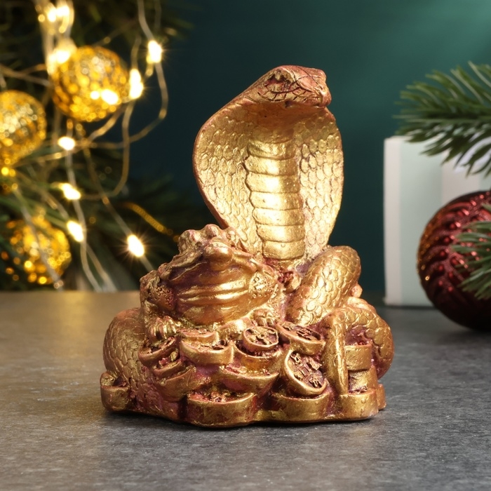 Новый год. Символ 2025. Фигура Новый год. Символ 2025. Фигура "Змея с лягушкой" бордовый с позолотой, 6,5х6х6см