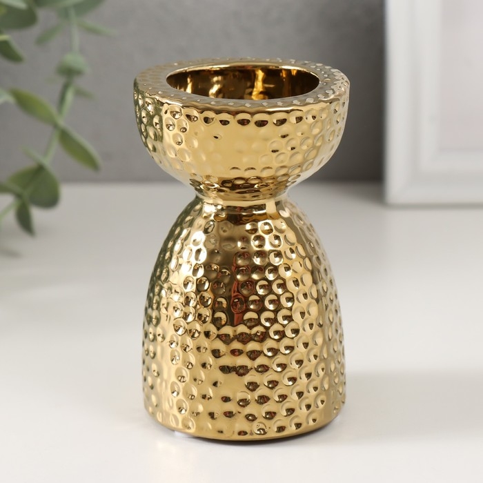 Подсвечник керамика на 1 свечу Подсвечник керамика на 1 свечу "Иллюзия" d=4 см золото 6,5х6,5х10 см