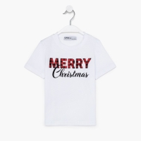 Футболка детская KAFTAN "Merry Christmas" , размер 32 (110-116), цвет белый