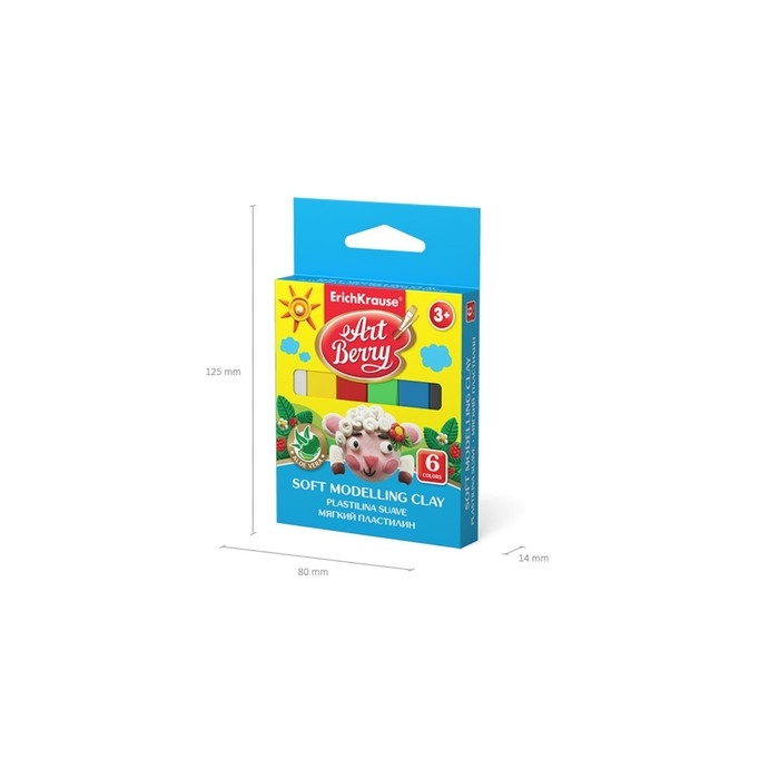 Пластилин мягкий (восковой), 6 цветов, 90 г, ArtBerry премиум, с Алоэ Вера, картон, с европодвесом Пластилин мягкий (восковой), 6 цветов, 90 г, ArtBerry премиум, с Алоэ Вера, картон, с европодвесом
