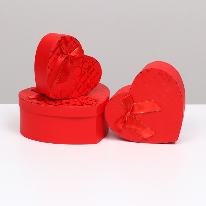 Набор коробок 3 в 1 сердца, красный, I Love You, 21 х 19 х 9 - 15.5 х 14 х 6 см Набор коробок 3 в 1 сердца, красный, I Love You, 21 х 19 х 9 - 15.5 х 14 х 6 см
