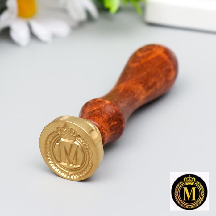 Печать для сургуча с деревянной ручкой "Корона с буквой M" 9х2,5х2,5 см