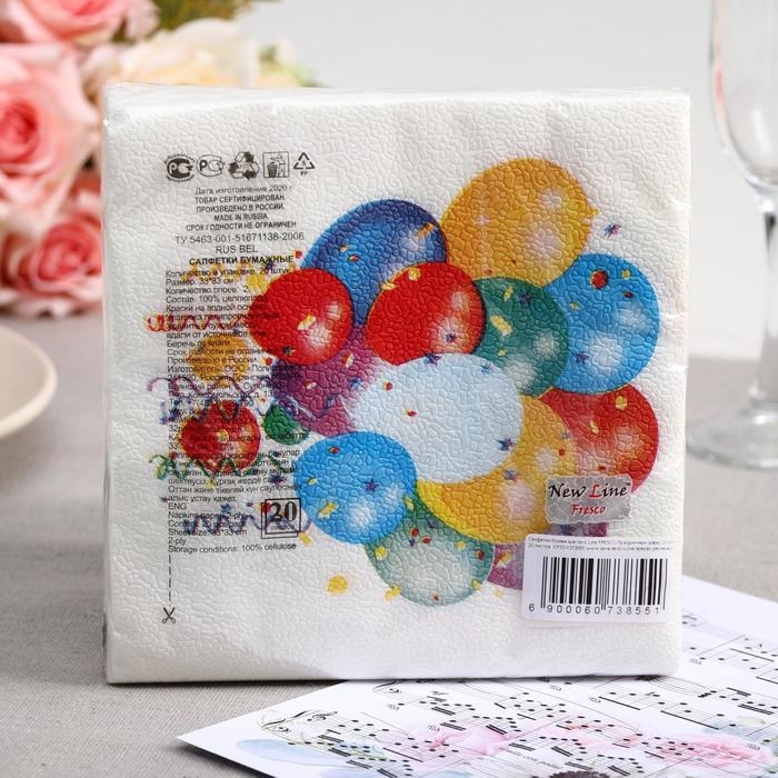 Салфетки бумажные New line FRESCO «Праздничные шары», 2 слоя, 33*33 см, 20 шт. Салфетки бумажные New line FRESCO «Праздничные шары», 2 слоя, 33*33 см, 20 шт.