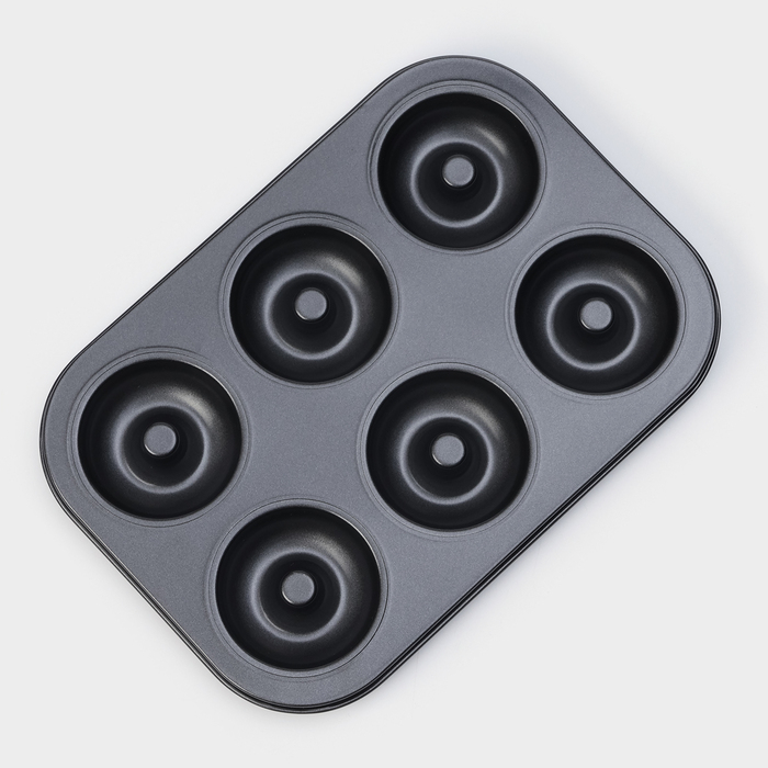 Форма для выпечки Доляна &laquo;Пончики&raquo;, 26,5&times;17 см, 6 ячеек, антипригарное покрытие, цвет чёрный