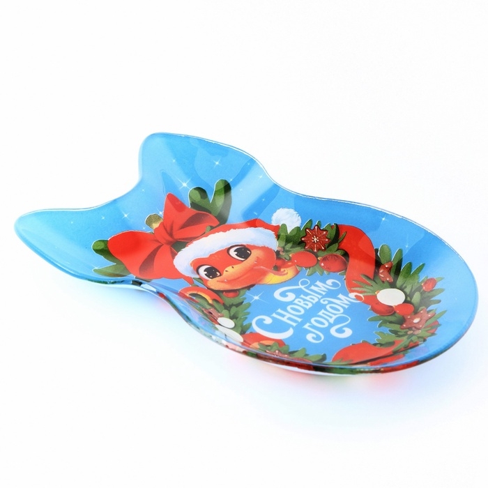 Тарелка новогодняя стеклянная в форме банта «С Новым годом! Змейка», 13,5 х 18 см Тарелка новогодняя стеклянная в форме банта «С Новым годом! Змейка», 13,5 х 18 см