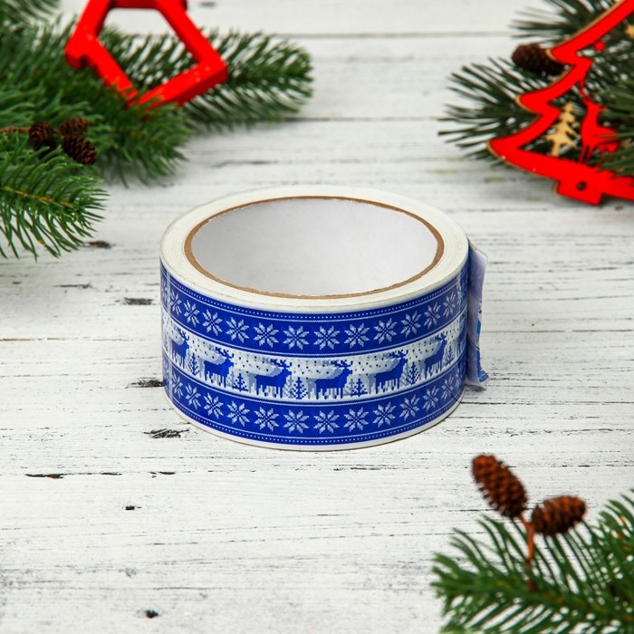 Новый год. Скотч с логотипом  Новый год. Скотч с логотипом "ОлениЕлкиВязание 2" 48*45м 45мкм