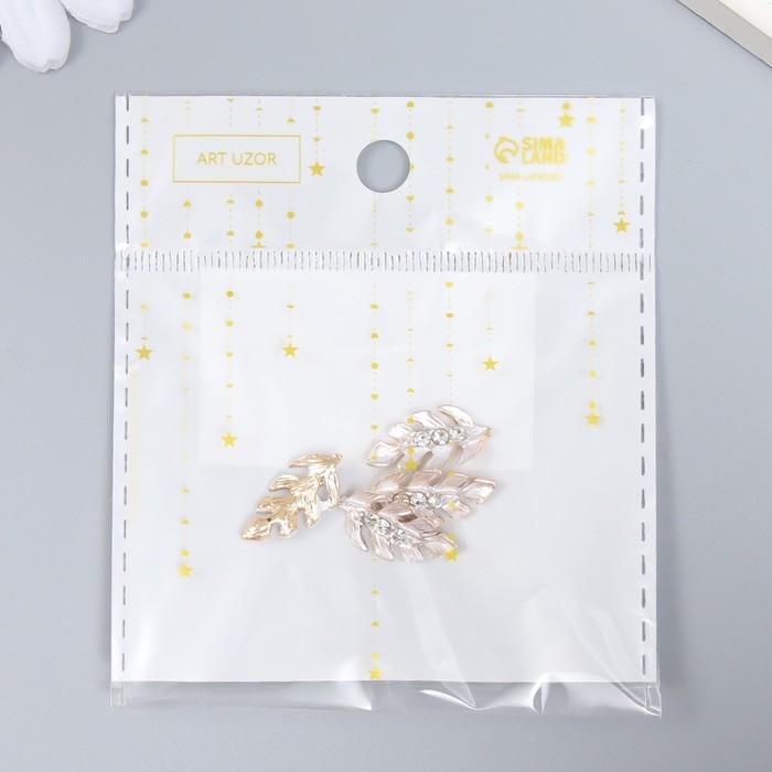 Декор для творчества металл Декор для творчества металл "Листик с капельками" стразы, золото набор 4 шт 2х1 см