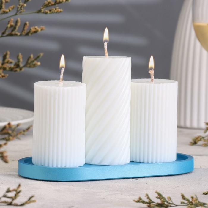 Подсвечник овальный из гипса,17,5х9х1,5см,голубой Подсвечник овальный из гипса,17,5х9х1,5см,голубой