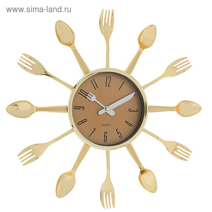 Часы настенные интерьерные, для кухни, Часы настенные интерьерные, для кухни, "Вилки, ложки", бесшумные, d-12 см, 33 х 33 см