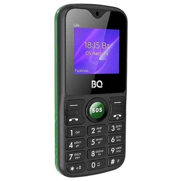 Сотовый телефон BQ M-1853 Life, 1.77 Сотовый телефон BQ M-1853 Life, 1.77", 2 sim, 32Мб, microSD, 600 мАч, фонарик, черно-зеленый