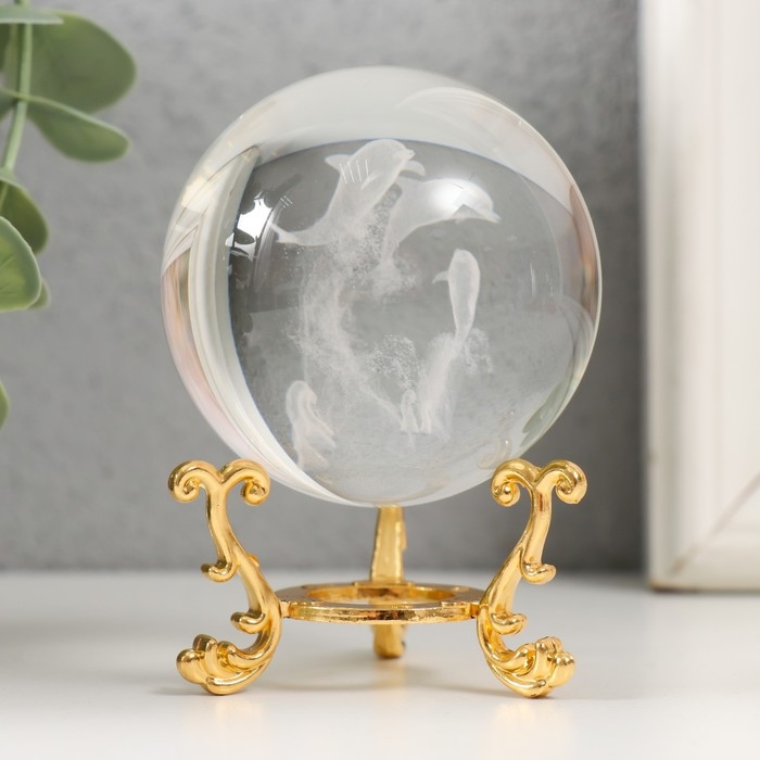 Сувенир стекло  Сувенир стекло "Дельфины" d=6 см ажурная подставка 8,5х6х6 см