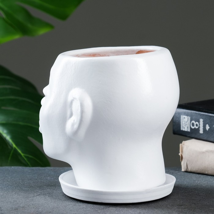 Горшок - органайзер  Горшок - органайзер "Голова" белый, 1,3 л / 16х16х14см