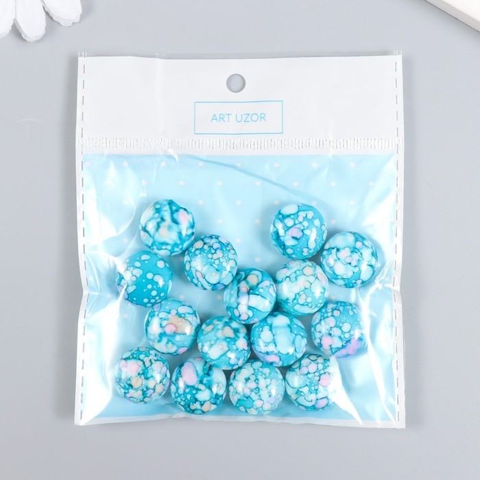 Бусины для творчества пластик Бусины для творчества пластик "Мраморные. Голубой" набор 15 шт 1,7х1,7х1 см