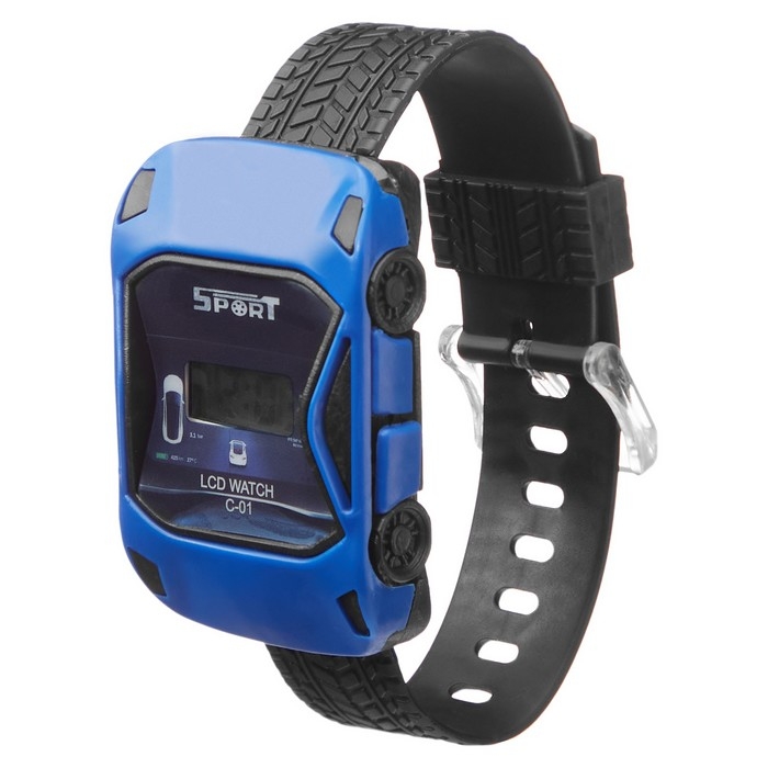 Часы наручные электронные, детские, Часы наручные электронные, детские, "Гоночная машинка", ремешок силикон, 22 см, синие