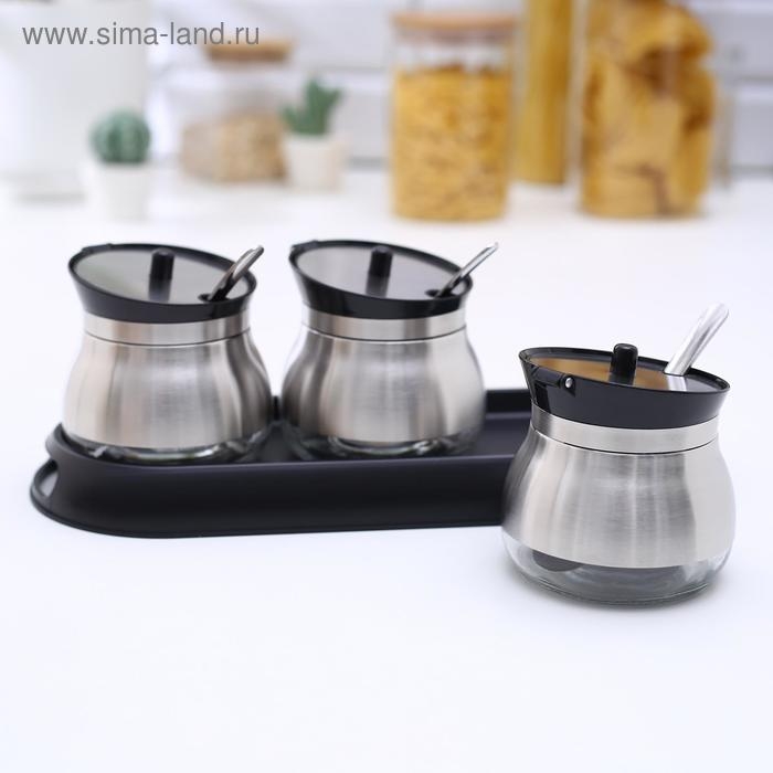 Набор стеклянных банок для сыпучих продуктов «Сияние», 31×12×12 см, на подставке, 3 шт, цвет чёрный