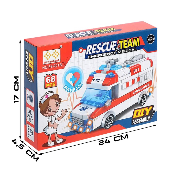 Конструктор &laquo;Скорая помощь&raquo;, свет, звук, инерция, 68 деталей