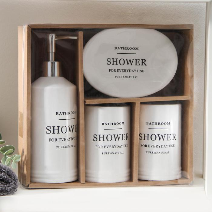 Набор аксессуаров для ванной комнаты «Лофт», 4 предмета (мыльница, дозатор для мыла 440 мл, 2 стакана 320 мл), цвет белый Набор аксессуаров для ванной комнаты «Лофт», 4 предмета (мыльница, дозатор для мыла 440 мл, 2 стакана 320 мл), цвет белый