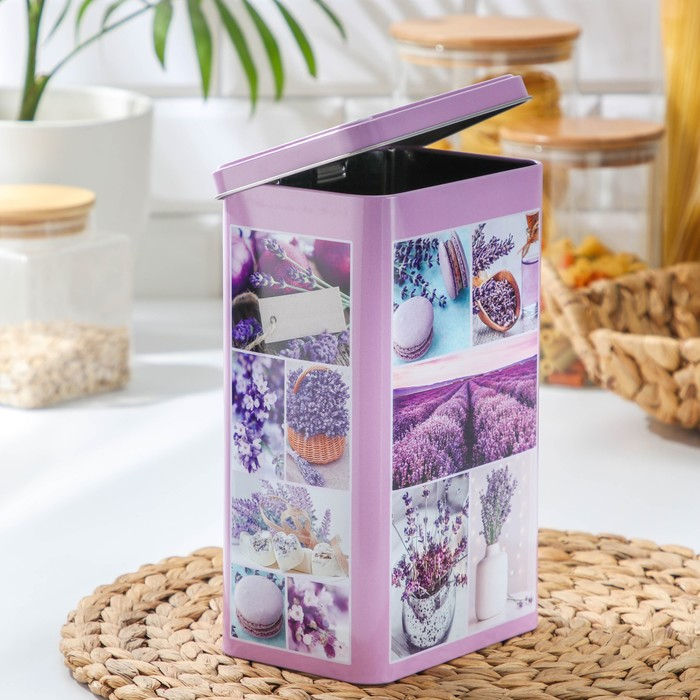 Банка с крышкой для сыпучих продуктов «Лаванда-3», 2,7 л, 9,5×21,5 см, прямоугольная