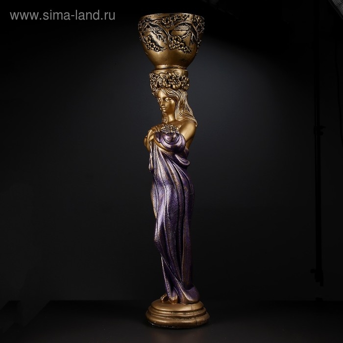 Фигура с кашпо  Фигура с кашпо "Девушка стоя с цветами" фиолетовая, 104х23х25см