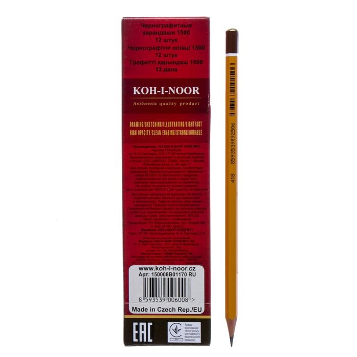 Карандаш чернографитный 2.5 мм, Koh-I-Noor 1500 8B, профессиональный, L=175 мм Карандаш чернографитный 2.5 мм, Koh-I-Noor 1500 8B, профессиональный, L=175 мм