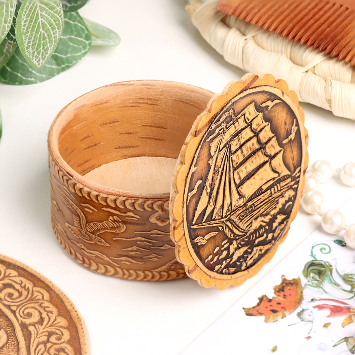 Шкатулка  Шкатулка "Парусник" , 60 х 35 мм, береста