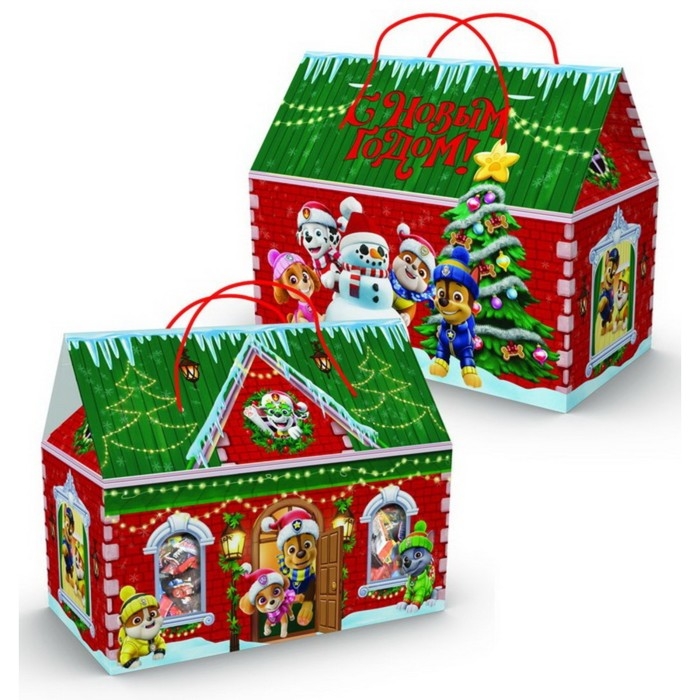 Пакет-коробка, новогодний  Пакет-коробка, новогодний "С Новым годом"  37 х 30 х 20 см, Щенячий патруль