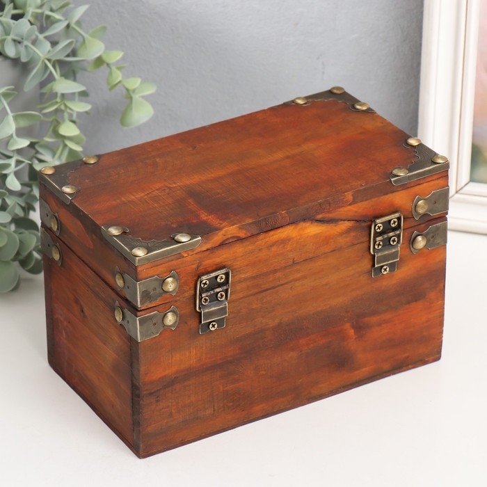 Шкатулка дерево сундучок Шкатулка дерево сундучок "С уголками" набор 2 шт 15х9х7,5 20х11,5х13 см