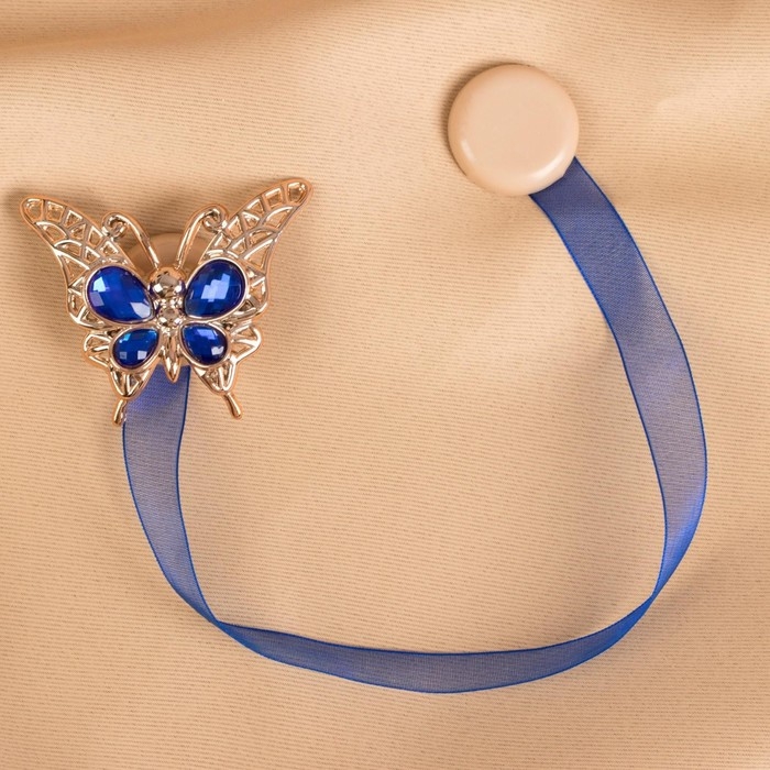 Подхват для штор «Бабочка яркая», 6 × 5 см, цвет синий Подхват для штор «Бабочка яркая», 6 × 5 см, цвет синий
