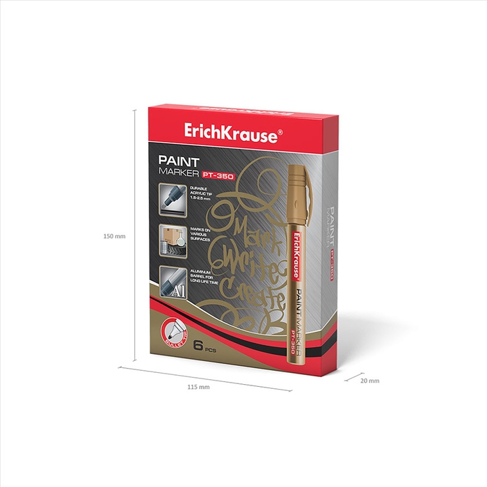 Маркер-краска (лаковый) ErichKrause PT-350, 2.5 мм, золотой Маркер-краска (лаковый) ErichKrause PT-350, 2.5 мм, золотой