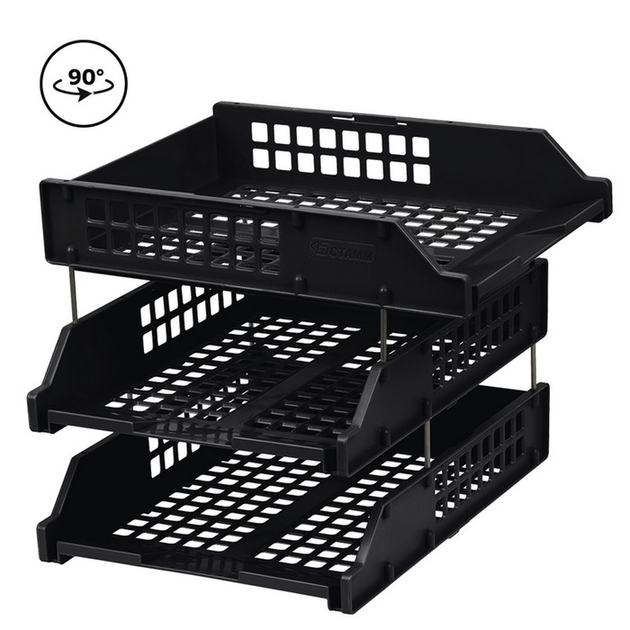 Набор лотков для бумаг горизонтальных Стамм STRONG, 3 штуки, на металлических стержнях, чёрный Набор лотков для бумаг горизонтальных Стамм STRONG, 3 штуки, на металлических стержнях, чёрный