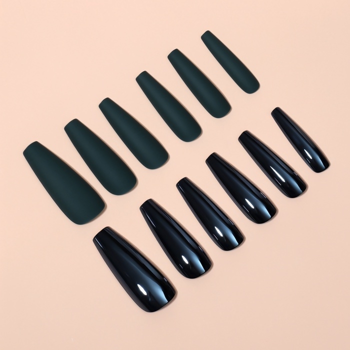 Накладные ногти, 12 шт, с клеевыми пластинами, форма балерина, матовый/хромированный, цвет изумрудный Накладные ногти, 12 шт, с клеевыми пластинами, форма балерина, матовый/хромированный, цвет изумрудный