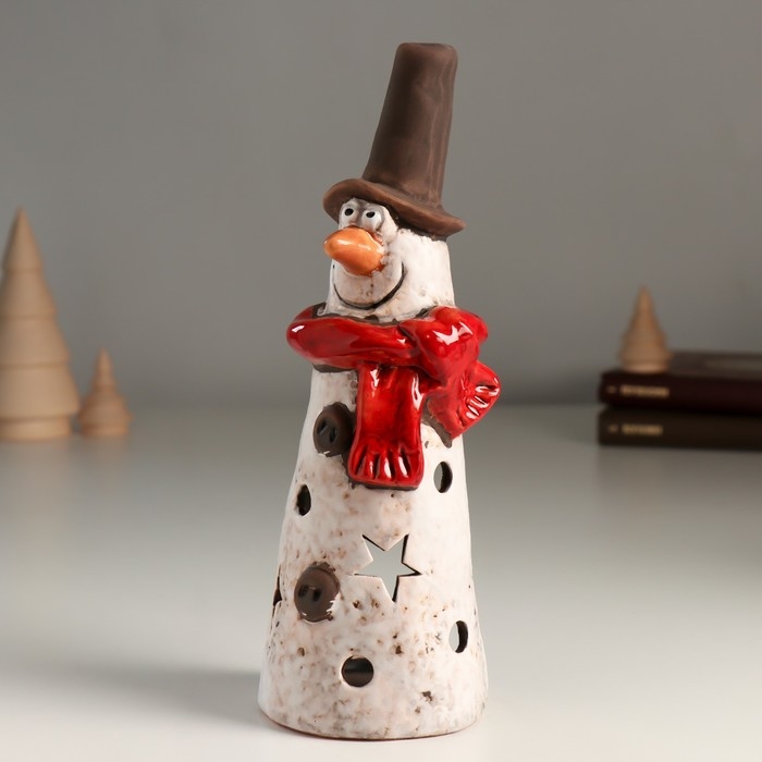 Подсвечник керамика на 1 свечу Подсвечник керамика на 1 свечу "Длинный снеговичок со звёздочками" 7х7,3х20,6 см