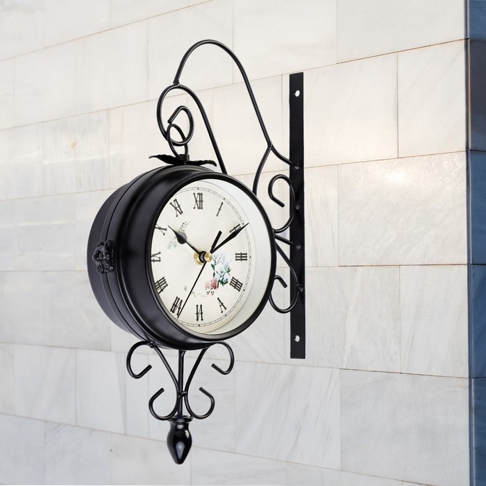 Часы настенные двусторонние, на подвесе  Часы настенные двусторонние, на подвесе "Весенние", плавный ход, d-11 см, 34.5 х 22 см