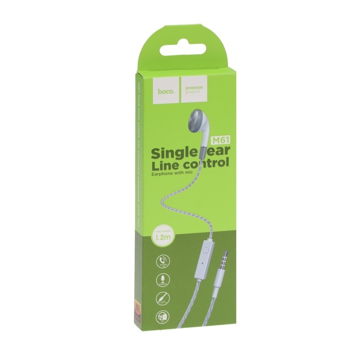 Наушник Hoco M61, проводные, вкладыш, микрофон, Jack 3.5 мм, 1.2 м, белый Наушник Hoco M61, проводные, вкладыш, микрофон, Jack 3.5 мм, 1.2 м, белый