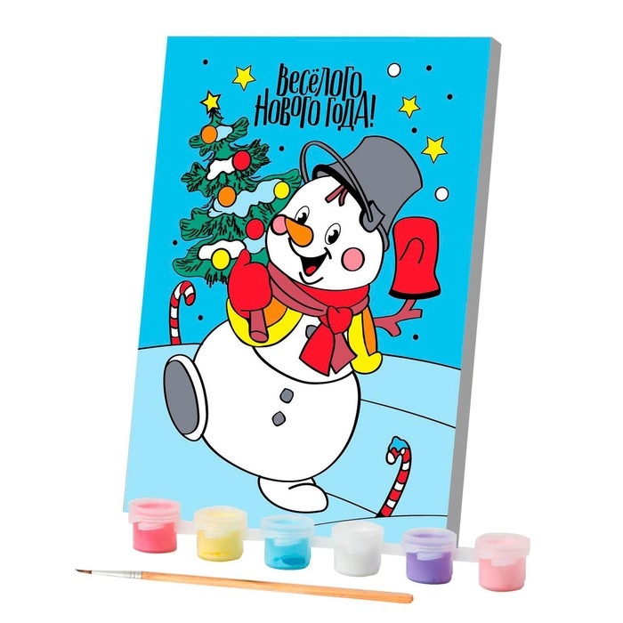 Картина по номерам на холсте с подрамником на новый год «Снеговик», 21 х 15 см Картина по номерам на холсте с подрамником на новый год «Снеговик», 21 х 15 см