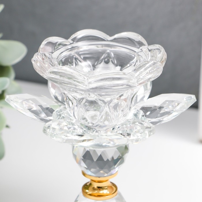 Подсвечник стекло на1 свечу Подсвечник стекло на1 свечу "Цветок" на шариках с золотом d=2 и 4,5 см 10х10х10,5 см